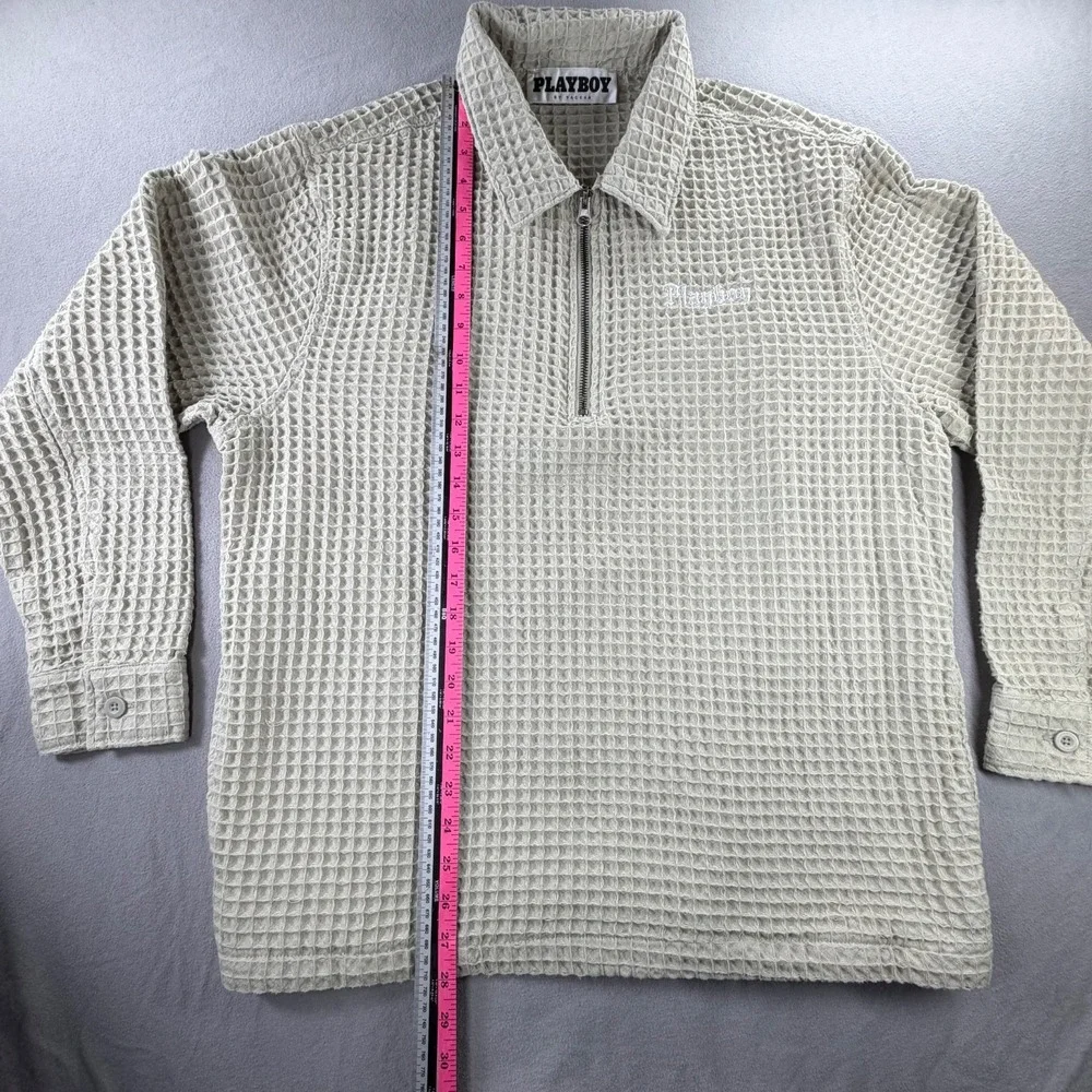 Playboy PacSun Pullover Mens M Waffle Knit 1/4 Zip‎ Logo Beige